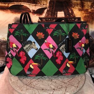 Bueno Toteables Wearable Art Palm Tree Toucan Zebra Canvas Beaded Tote